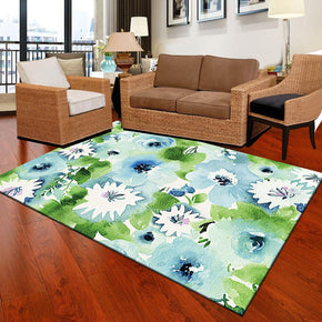 Green Floral Modern Rugs Polyester Carpets for Dining Room Living Room Office Hall Bedroom