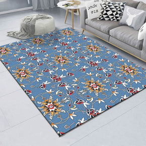 Blue Floral Vintage Patterned Simple Rugs Polyester Carpets for Dining Room Hall Living Room Bedroom Office