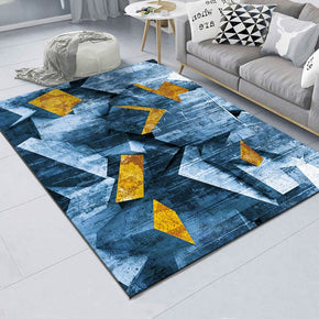 Geometric Modern Blue Patterned Simple Rugs Polyester Carpets for Dining Room Bedroom Office Hall Living Room