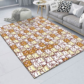 Cartoons Lovely Kitten Patterned Simple Rugs Polyester Carpets for Dining Room Bedroom Office Hall Living Room