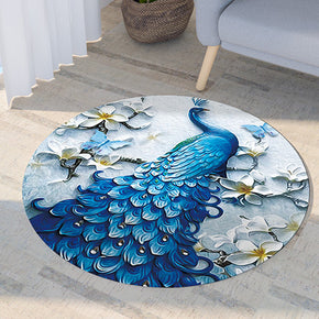 Blue Peacock Pattern Modern Round Rug For Living Room Bedroom Kitchen Hall