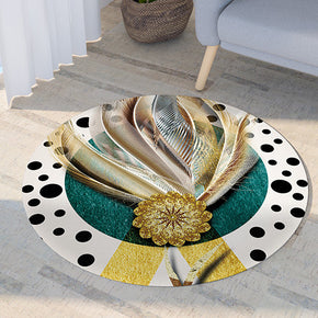 Colourful Feathers Pattern Modern Round Rug For Living Room Bedroom Kitchen Hall