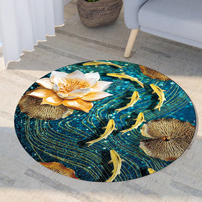 Lotus And Goldfish Pattern Modern Round Rug For Living Room Bedroom Kitchen Hall