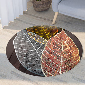 Tricolour Leaves Pattern Modern Round Rug For Living Room Bedroom Kitchen Hall