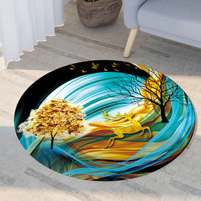 Golden Fawn Running Pattern Modern Round Rug For Living Room Bedroom Kitchen Hall