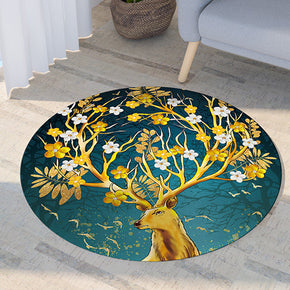 Golden Antlers Flowering Pattern Modern Round Rug For Living Room Bedroom Kitchen Hall