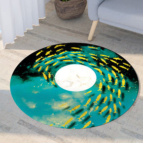 Fishes Around The Moon And Water Shadow Pattern Modern Round Rug For Living Room Bedroom Kitchen Hall