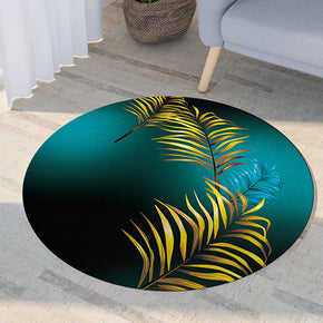 Yellow Leaves Pattern Blue Black Modern Round Rug For Living Room Bedroom Kitchen Hall