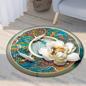White Lotus And Fish Pattern Modern Round Rug For Living Room Bedroom Kitchen Hall