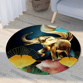 Ginkgo Biloba And Golden Elephant Pattern Modern Round Rug For Living Room Bedroom Kitchen Hall