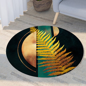 Leaves Pattern Black Modern Round Rug For Living Room Bedroom Kitchen Hall