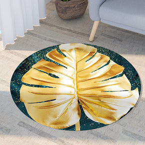 Yellow Banana Leaf Pattern Modern Round Rug For Living Room Bedroom Kitchen Hall
