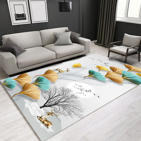 Flying Ginkgo Leaves Patterned White Modern Area Rug For Living Room Hall Office Bedroom