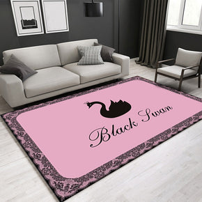 Black Swan Patterned Pink Modern Area Rug For Living Room Hall Office Bedroom