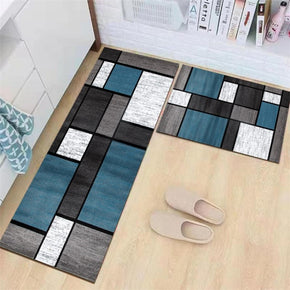 Blue Grey Modern Patterned Geometric Moroccan Kitchen Mat Polyester Doormat Runners Rugs Bathroom Anti-skip Mats