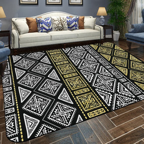 Black Moroccan Yellow Geometric Simplicity Patterned Rugs for Living Room Dining Room Bedroom Hall