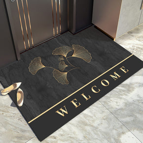 Ginkgo Leaves Pattern Black Modern Simple Entryway Doormat Anti-slip mat