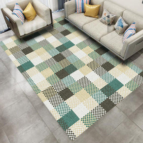 Green Checkered Simple 3D Geometric Pattern Modern Rug Bedroom Living Room Sofa Rugs Floor Mat