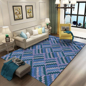 Blue Striped Simple 3D Geometric Pattern Modern Rug Bedroom Living Room Sofa Rugs Floor Mat