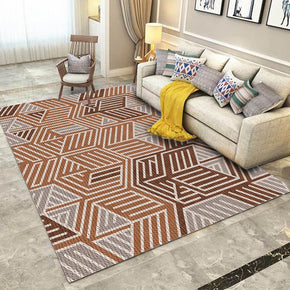 Red Brown Modern Striped Simple 3D Geometric Pattern Rug Bedroom Living Room Sofa Rugs Floor Mat