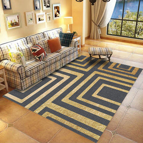 Modern Yellow Striped 3D Pattern Simple Geometric Rug Bedroom Living Room Sofa Rugs Floor Mat
