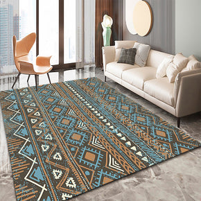 Blue Orange Moroccan Geometric Traditional 3D Pattern Floor Mat Modern Rug for Bedroom Living Room Sofa Office Hall
