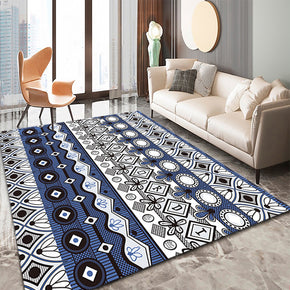 Blue Moroccan Geometric Traditional 3D Pattern Floor Mat Modern Rug for Bedroom Living Room Sofa Office Hall