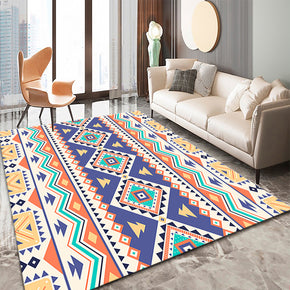 Blue Yellow Moroccan Geometric Traditional 3D Pattern Floor Mat Modern Rug for Bedroom Living Room Sofa Office Hall