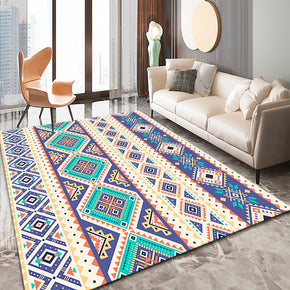 Blue Purple Moroccan Geometric Traditional 3D Pattern Floor Mat Modern Rug for Bedroom Living Room Sofa Office Hall