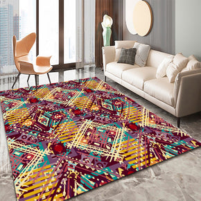 Modern Rug Purple Yellow Moroccan Geometric Traditional 3D Pattern Floor Mat for Bedroom Living Room Sofa Office Hall