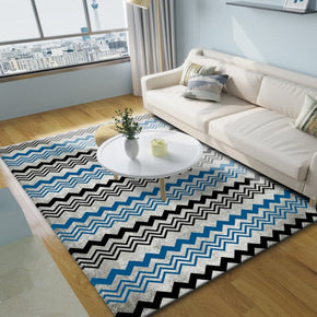 Moroccan Blue Black Rippled Striped Modern Geometric Simplicity Rug 3D Pattern Floor Mat for Bedroom Living Room Sofa Office Hall