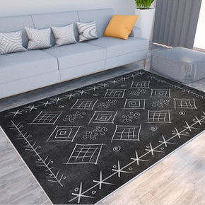 Modern Black Geometric Simplicity Striped Moroccan 3D Pattern Rug Floor Mat for Bedroom Living Room Sofa Office Hall