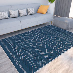 Blue Modern Floral Geometric Simplicity Striped Moroccan 3D Pattern Rug Floor Mat for Bedroom Living Room Sofa Office Hall