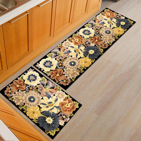 Beige Floral Kitchen Carpet Floor Mats Oil-proof Anti-skid Pad Bathroom Toilet Water Absorption Bedroom Mats and Door Mats