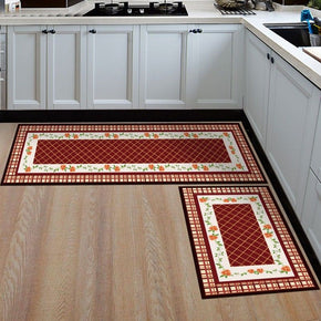 Modern Red Checkered Striped Kitchen Carpet Floor Mats Oil-proof Anti-skid Pad Bathroom Toilet Water Absorption Bedroom Mats and Door Mats