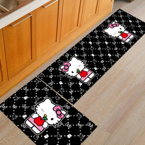 Modern Black Cat Checkered Striped Kitchen Carpet Floor Mats Oil-proof Anti-skid Pad Bathroom Toilet Water Absorption Bedroom Mats and Door Mats