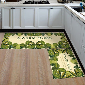 Modern Green Leaves Kitchen Carpet Floor Mats Oil-proof Anti-skid Pad Bathroom Toilet Water Absorption Bedroom Mats and Door Mats