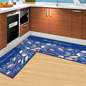 Blue Fish Kitchen Carpet Floor Mats Oil-proof Anti-skid Pad Bathroom Toilet Water Absorption Bedroom Mats and Door Mats