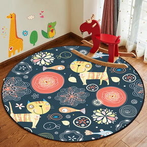 Cartoons Cat Patterned Modern Round Area Rugs Anti-slip Carpets for Bedroom Living Room Kids Room