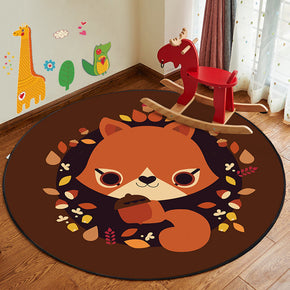 Brown Fox Patterned Modern Round Area Rugs Anti-slip Carpets for Bedroom Living Room Kids Room