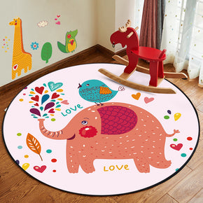 Baby Elephant and Bird Patterned Modern Round Area Rugs Anti-slip Carpets for Bedroom Living Room Kids Room