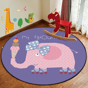 Elephant Purple Pink Patterned Modern Round Area Rugs Anti-slip Carpets for Bedroom Living Room Kids Room