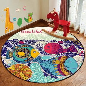 Red Fish Patterned Modern Round Area Rugs Anti-slip Carpets for Bedroom Living Room Kids Room