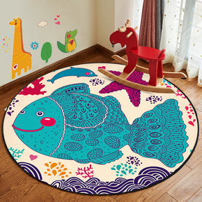 Fish Blue Patterned Modern Round Area Rugs Anti-slip Carpets for Bedroom Living Room Kids Room
