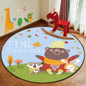 Small Animals Patterned Modern Round Area Rugs Anti-slip Carpets for Bedroom Living Room Kids Room