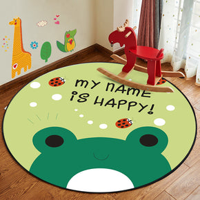 Green Frog Patterned Modern Round Area Rugs Anti-slip Carpets for Bedroom Living Room Kids Room