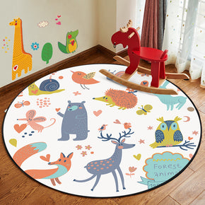 Patterned Modern Small Animals Round Area Rugs Anti-slip Carpets for Bedroom Living Room Kids Room