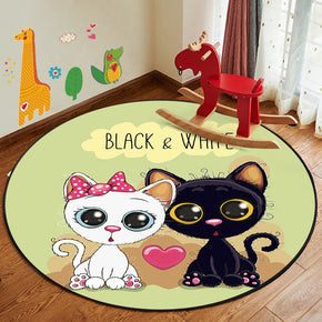 Patterned Modern Black and White Cat Round Area Rugs Anti-slip Carpets for Bedroom Living Room Kids Room