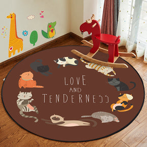 Patterned Modern Brown Animals Round Area Rugs Anti-slip Carpets for Bedroom Living Room Kids Room