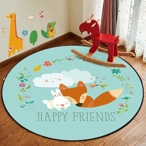 Fox and Rabbit Patterned Modern Animals Round Area Rugs Anti-slip Carpets for Bedroom Living Room Kids Room